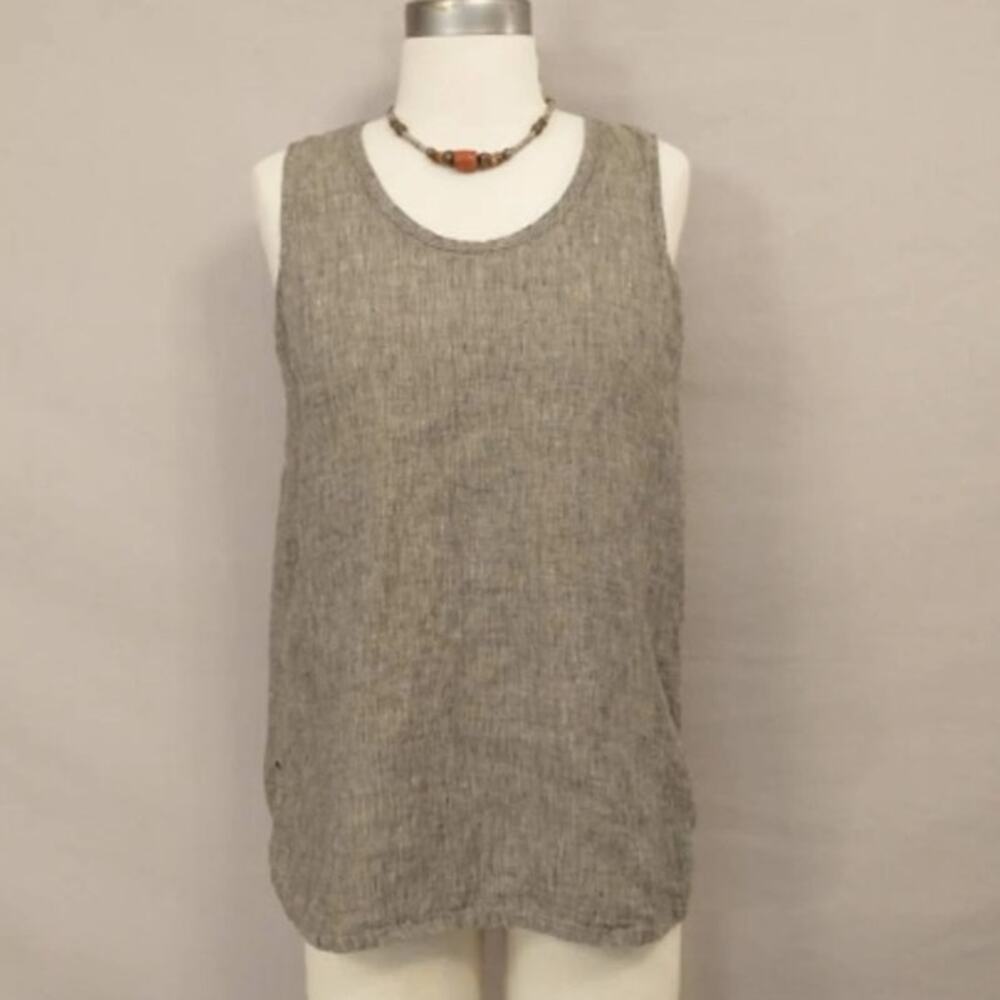 FLAX Linen sleeveless Blouse tank top shirt flowy Natural Lagenlook Medium